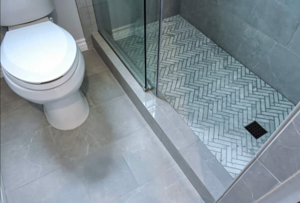 Herringbone Tiled Shower Pan