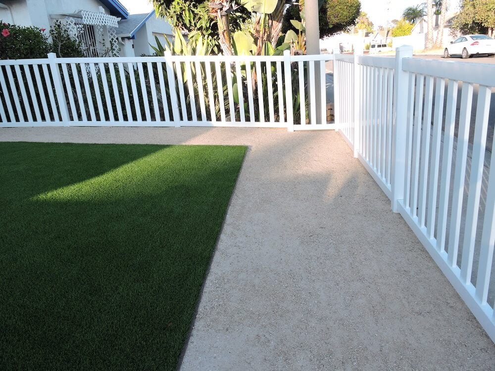 Landscape Design with Vinyl Fence, Decomposed Granite, Artificial Turf