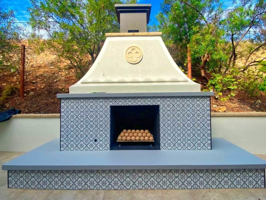 Outdoor Fireplace with Porcelain Pavers