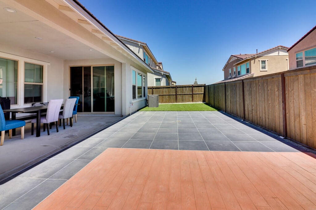 Porcelain Pavers plus Composite Decking and Artificial Turf in Chula Vista Backyard