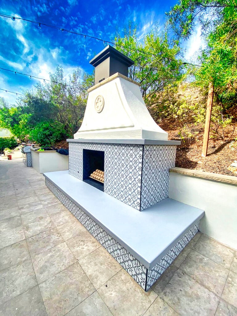 San Marcos Cuastom Outdoor Fireplace Diagonal View