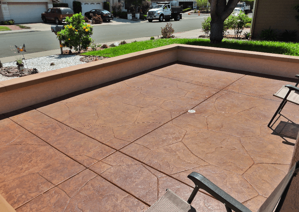 Stamped Concrete Patio with Garden Wall