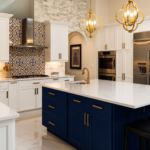 Modern kitchen with blue cabinets