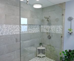 Shower-with-Glass-Sliding-Doors-Pebbled-and-Grey-Tile